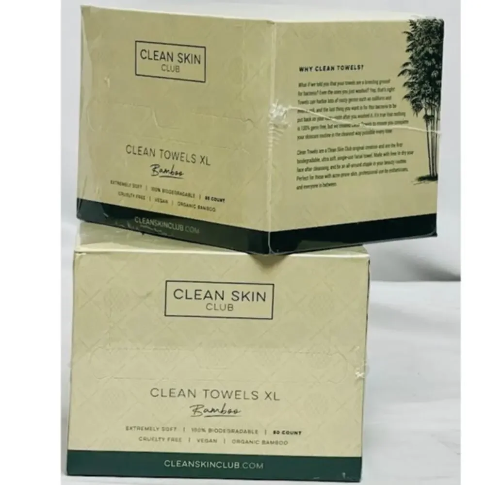 Pack Of 2 Clean Skin Club 100% Bamboo Clean Towels XL, Sensitive Skin‎ 50 Ct